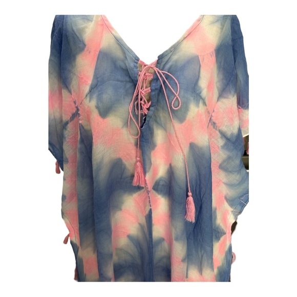 Beulah Style pink & blue tie dye tassel beach swim cover up - Picture 2 of 7